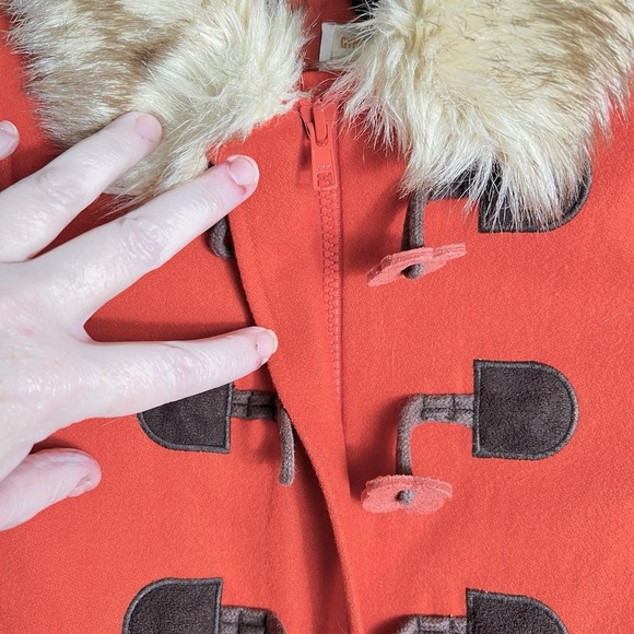 Gymboree Girls XS 3-4 Red-Orange Wool Toggle Coat‎ Faux Fur Collar Peacoat EUC - Picture 4 of 9